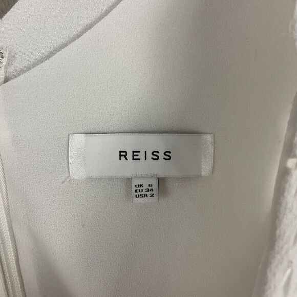 Reiss Womens 2 White Lasercut Scallop Hem Shift Dress - Picture 4 of 6